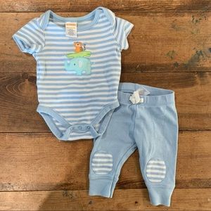 Blue and White Striped Animal Zoo Outfit 0-3 Months